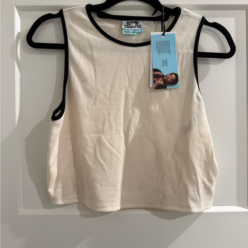 Future Collective Cream Ribbed Tank with Black Trim